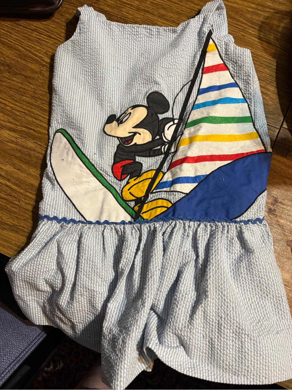 Youngland Light Blue Seersucker Mickey Mouse Sailboat dress